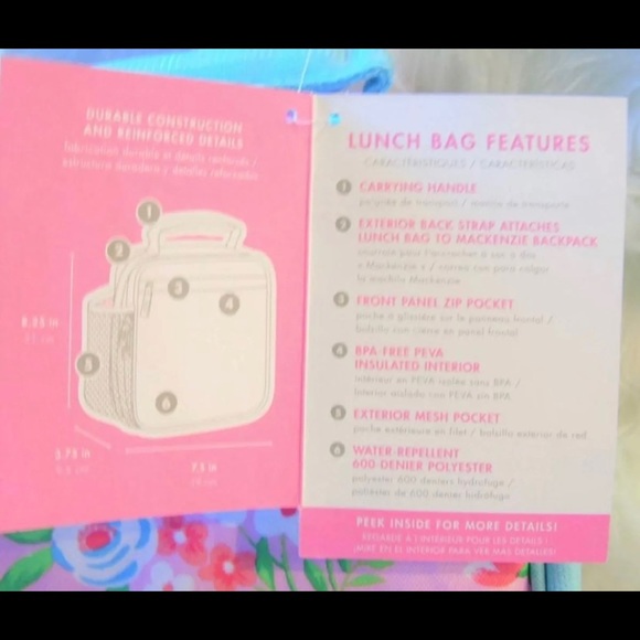 NEW Pottery Barn Kids Mackenzie Classic LUNCH BOX BAG Bouquet Floral Aqua- NWT - Picture 5 of 7